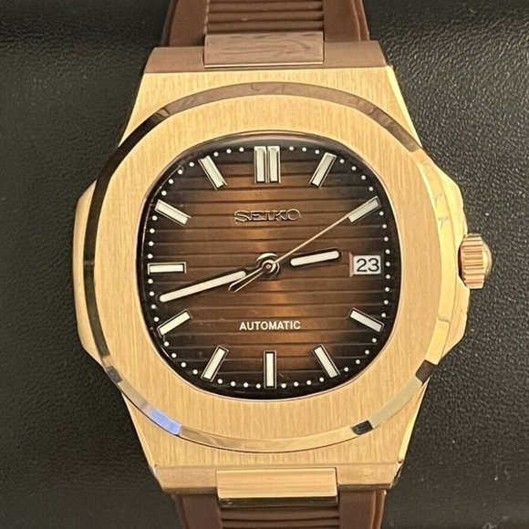 custom build seiko NH35 automatic movement build- rosegold "nautilus" mod - Picture 1 of 5